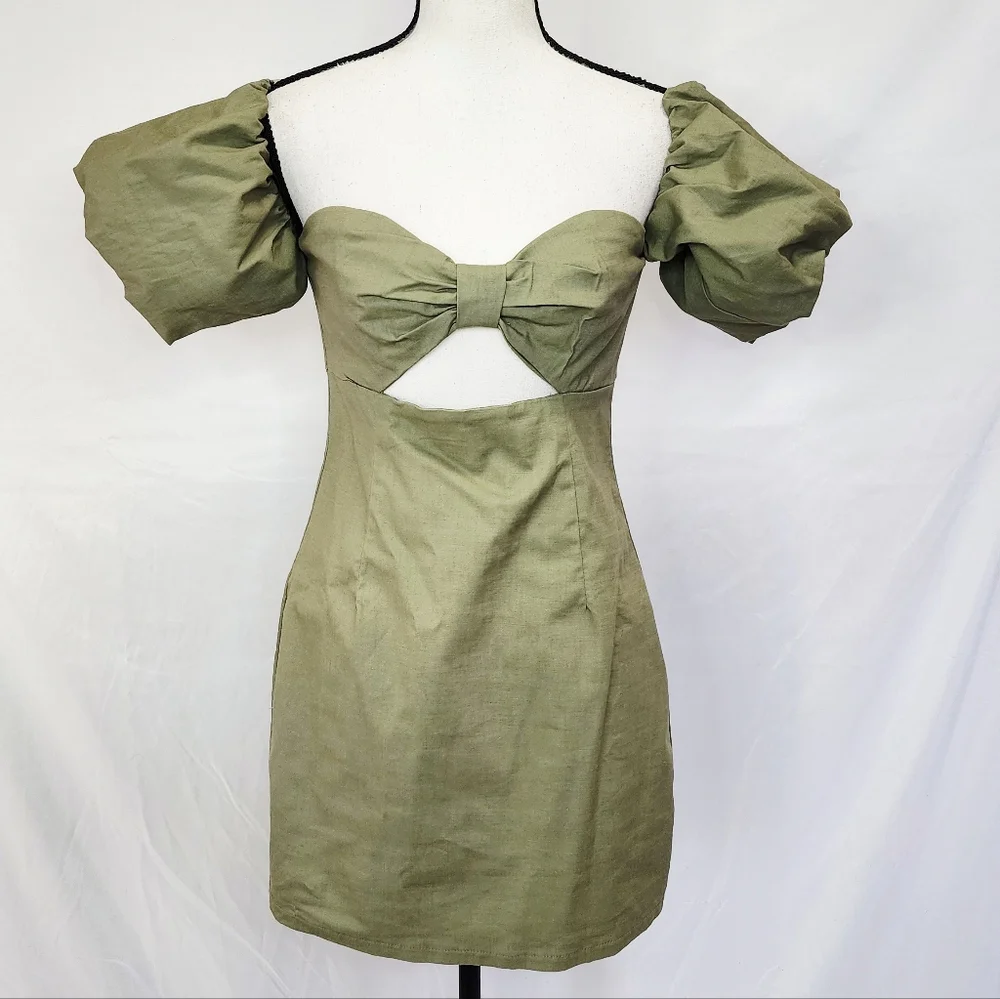 MARBLE Olive Puff Sleeve Mini Dress - Picture 3 of 7